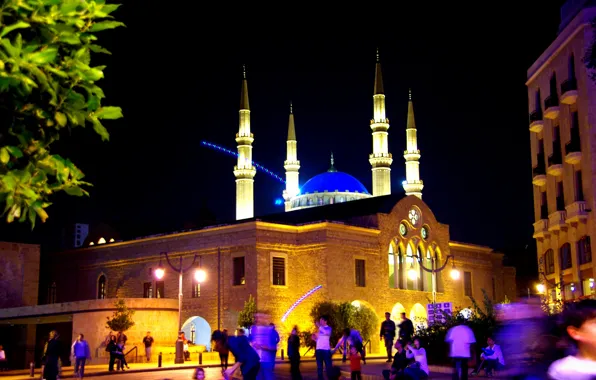 Picture night, night, Lebanon, Beirut, Beirut, Lebanon, mosque Al-Omari, The Al-Omari Mosque