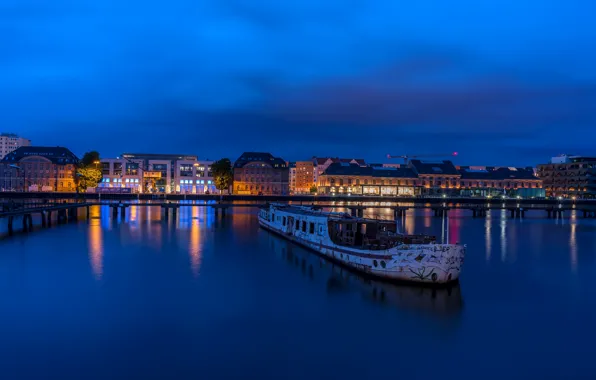 Picture night, lights, river, Germany, Berlin