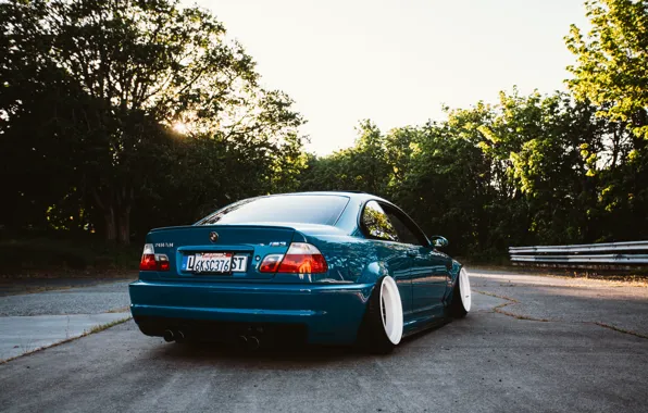 Picture the sun, trees, blue, BMW, wheel, back