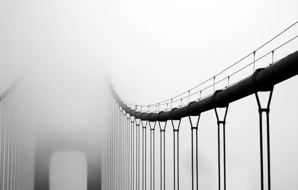 Picture bridge, fog, black and white photo, gray tones