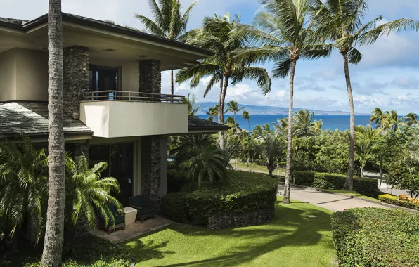 Picture pacific ocean, garden, home, luxury, hawaii, palm, maui