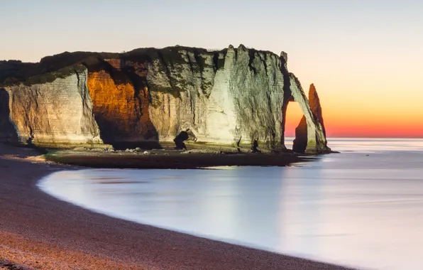 Picture sea, light, night, rocks, shore, France, tide, arch, Normandy