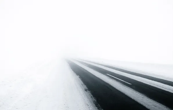 Picture cold, road, white, asphalt, snow, fog, the way, Abyss