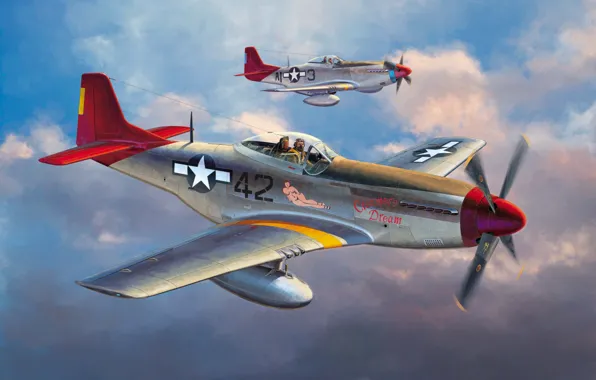 Picture war, art, painting, aviation, ww2, P-51 D Mustang