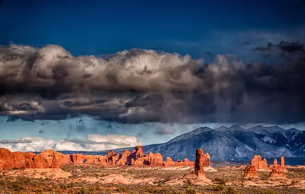 Picture clouds, mountains, rain, posts, columns, Utah, rain, mountains, clouds, Utah, Arches National Park, Arches national …