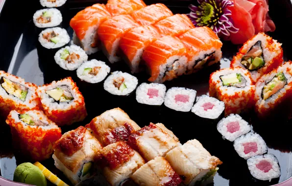 Picture flowers, lemon, lemon, flowers, rolls, sushi, sushi, rolls, Japanese cuisine, ginger, design, decorations, ginger, Japanese …