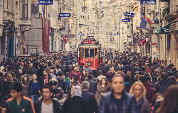 Picture street, people, Istanbul, crowd, Turkey, tram, cityscape, everyday life, urban scene