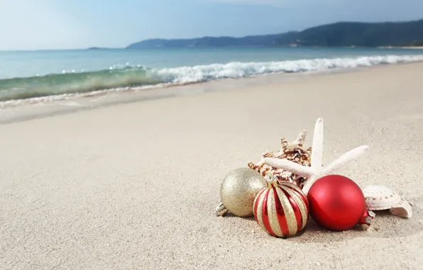 Picture sand, sea, beach, decoration, toys, New Year, shell, beach, sea, sand, shore