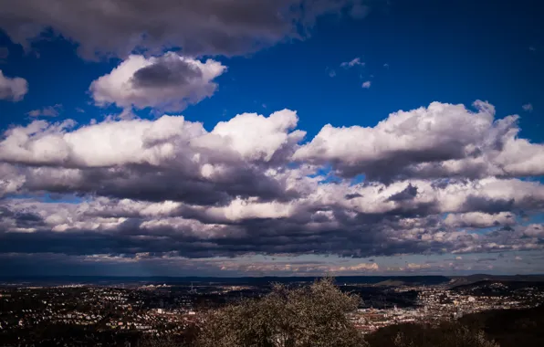 Picture City, Clouds, Sky, Germany, Spring, View, Stuttgart