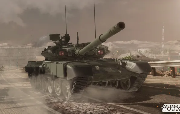 Picture road, building, tank, t-90, armored warfare