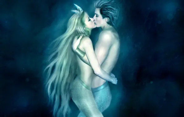 Picture mermaid, kiss, Love