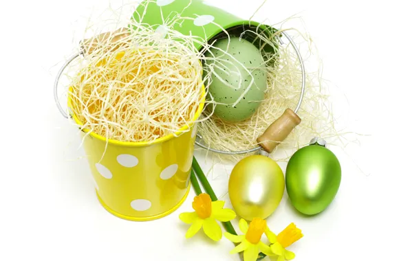Picture photo, Straw, Easter, Eggs, Holidays, Daffodils