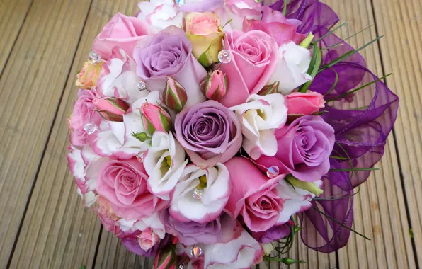 Picture mesh, roses, bouquet, rhinestones, buds, beautiful, wedding, bouquet, roses, Wedding, eustoma