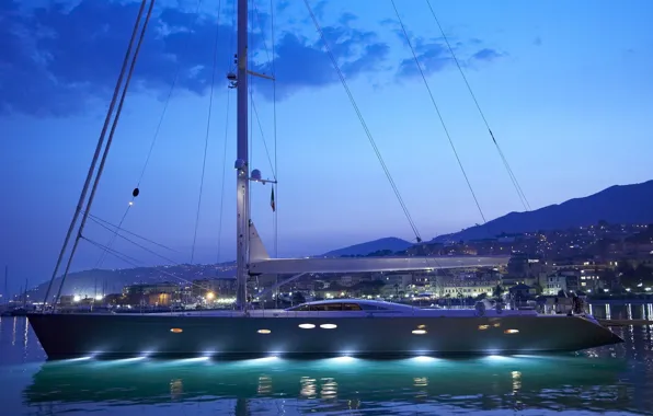 Picture Marina, the evening, yacht, Spain, Ibiza, Ibiza, luxury sailing yacht
