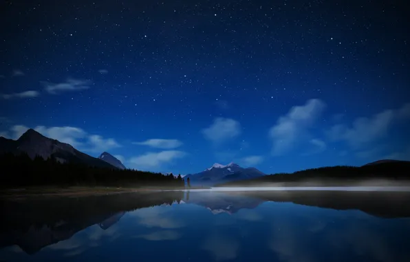 Picture the sky, water, stars, mountains, night, lake, Canada, Park Jasper