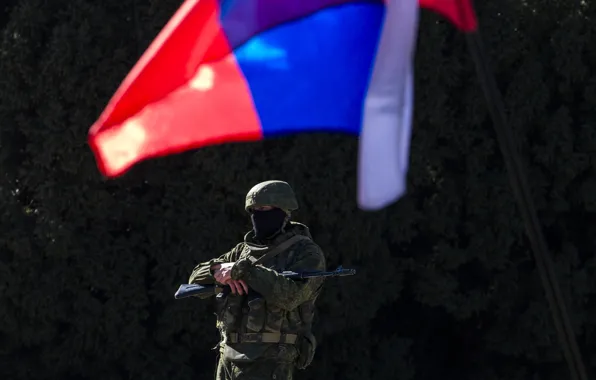 Picture flag, soldiers, Russia, Crimea