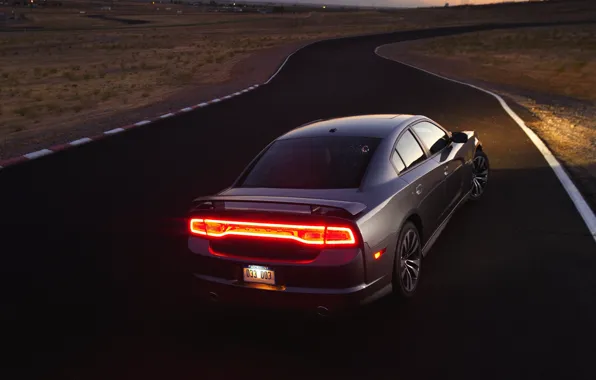 Picture The evening, Road, Machine, Light, Grey, Dodge, Lights, challenger