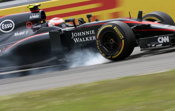 Picture McLaren, Smoke, Formula 1, Jenson Button, MP4-30, Braking