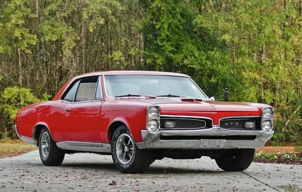 Picture red, retro, coupe, red, muscle car, classic, retro, muscle car, coupe, 1967, classic, pontiac, Pontiac, …
