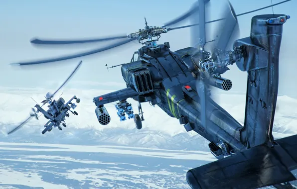 Picture the sky, snow, mountains, earth, helicopters, Boeing, combat, Apache, AH-64D, shock, Longbow, helicopters