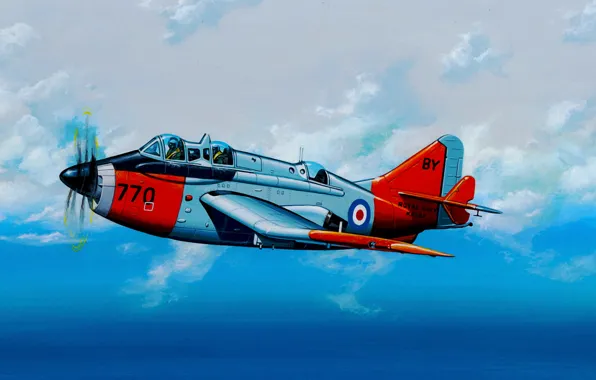Picture art, airplane, painting, aviation, Fairey Gannet