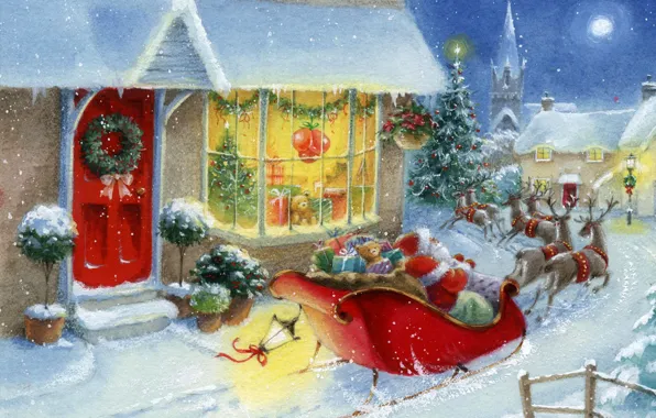 Picture winter, snow, toys, tree, new year, home, gifts, Santa Claus