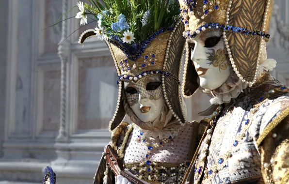 Picture decoration, flowers, mask, costume, Venice, carnival