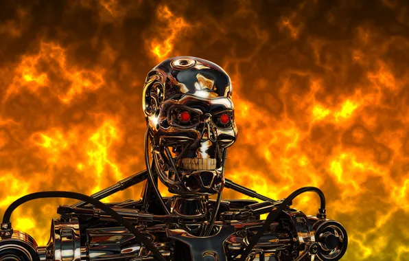 Picture metal, fire, steel, robot, cyborg, terminator, Terminator, t-800