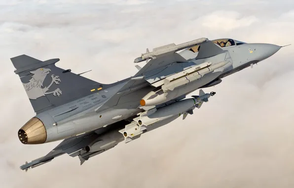 Picture the sky, clouds, the plane, height, fighter, You can, Gripen, JAS