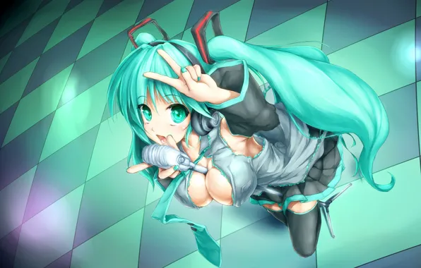 Picture girl, hands, fingers, turquoise, Vocaloid