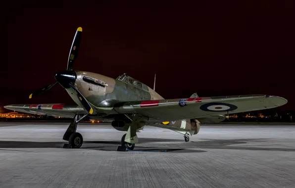 Picture the evening, fighter, war, the airfield, Hawker Hurricane, single, world, Second, times, XIIA