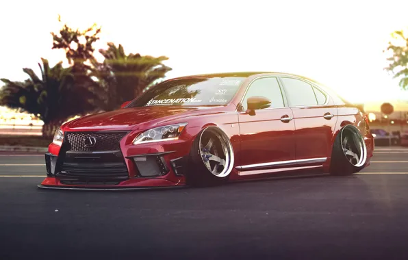 Picture Lexus, Red, Car, Front, Stance, Low, LS 460