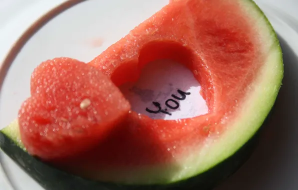 Picture love, heart, watermelon, plate, note