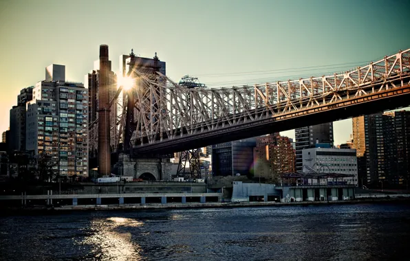 Picture bridge, the city, morning, megapolis, New York, NYC, Queensboro bridge, USА