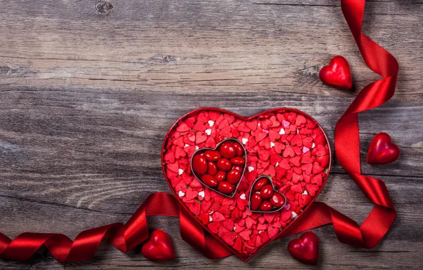 Picture romance, heart, tape, hearts, love, heart, wood, romantic, Valentine's Day, ribbon