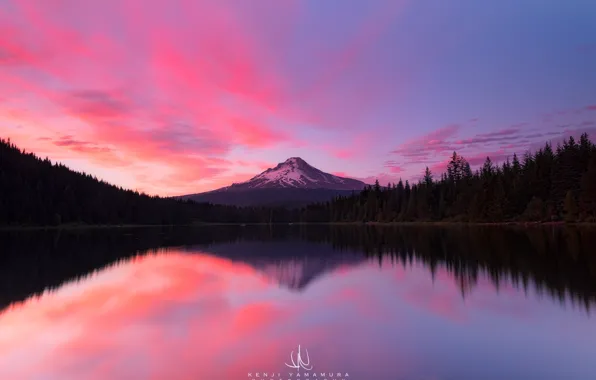Picture clouds, sunset, Oregon, photographer, pond, Mount Hood, Kenji Yamamura
