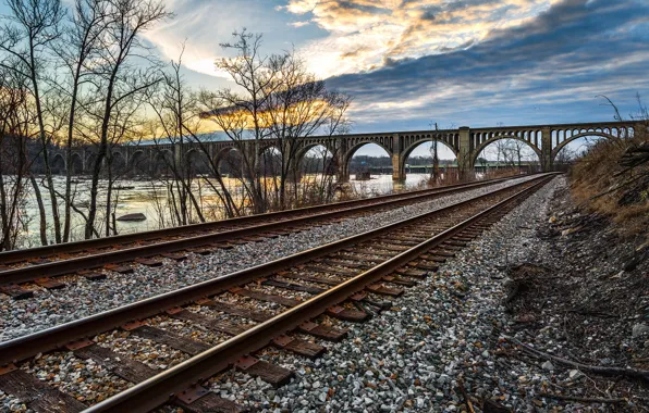 Picture nature, Bridge, railroad, gravel