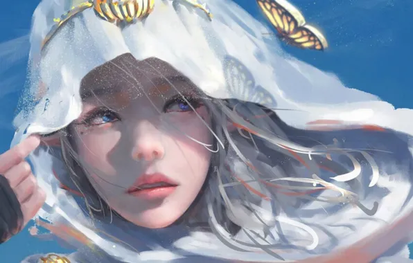 Picture fantasy, butterfly, elf, Girl, art