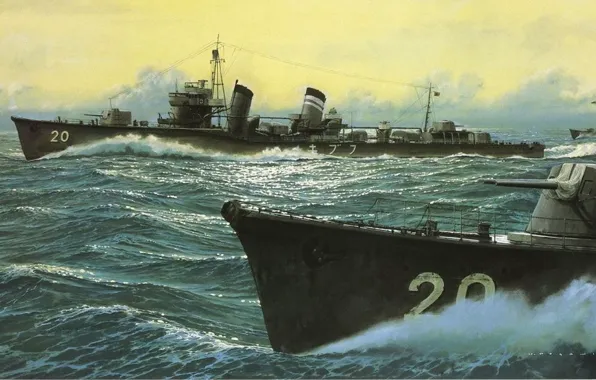 Picture ship, art, Navy, military, Japanese, destroyer, WW2, IJN, Fubuki
