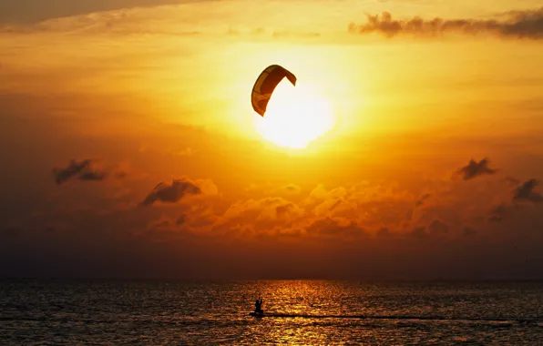 Picture sea, the sun, clouds, sunset, reflection, horizon, sunshine, sea, sunset, clouds, amazing, reflection, horizon, kitesurf, …