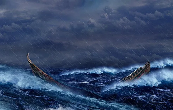 Picture sea, wave, storm, Boat