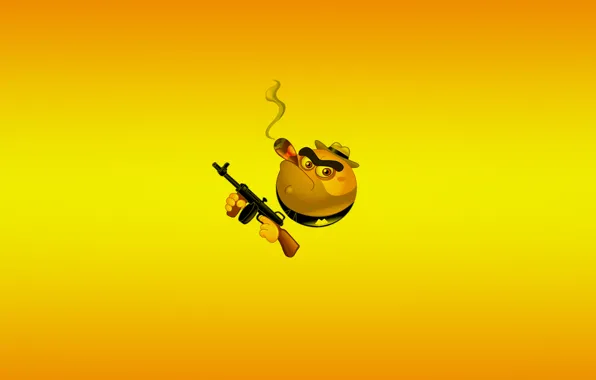 Picture yellow, weapons, minimalism, smile, machine, cigar, smile, gangster