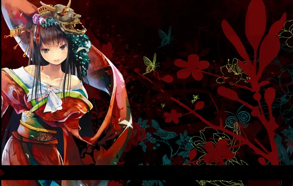 Picture butterfly, mask, girl, kimono, Geisha, hairstyle