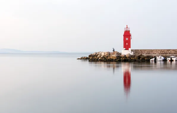 Picture sea, hills, boats, lighthouse, fisherman, Croatia, Adriatic Sea, Krk