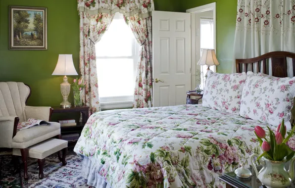 Picture design, house, style, room, Villa, interior, bedroom, rose garden room an antique English maple bed
