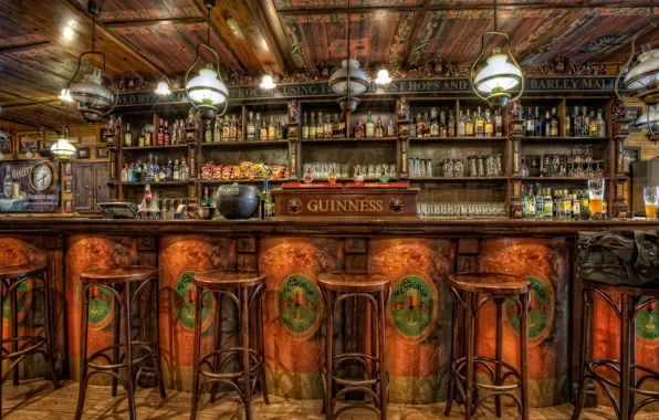 Picture bar, chairs, alcohol, bar, stand, guinness, bar, pub, drinks.