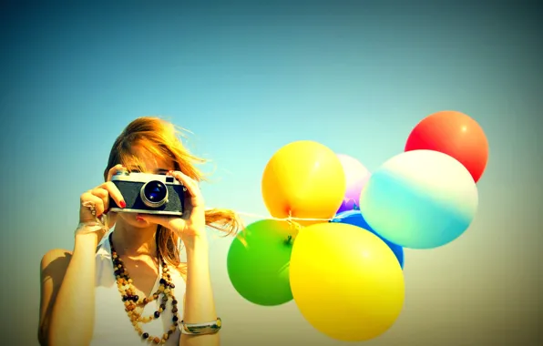 Picture the sky, girl, balls, background, widescreen, balls, Wallpaper, mood, colored, camera, the camera, wallpaper, air, …