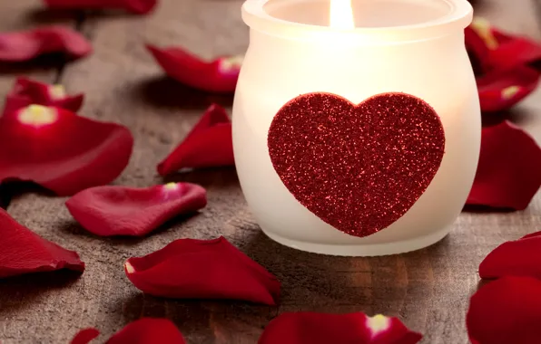 Picture photo, Heart, Candle, Petals, Holiday, Valentine's day