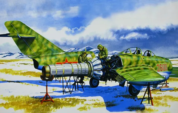 Picture art, painting, jet, Mikoyan-Gurevich MiG-15