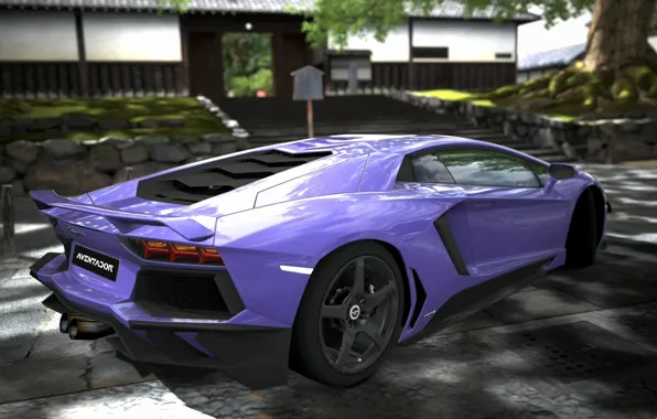 Picture lamborghini, rear view, Lamborghini, purple, aventador, purple, aventador